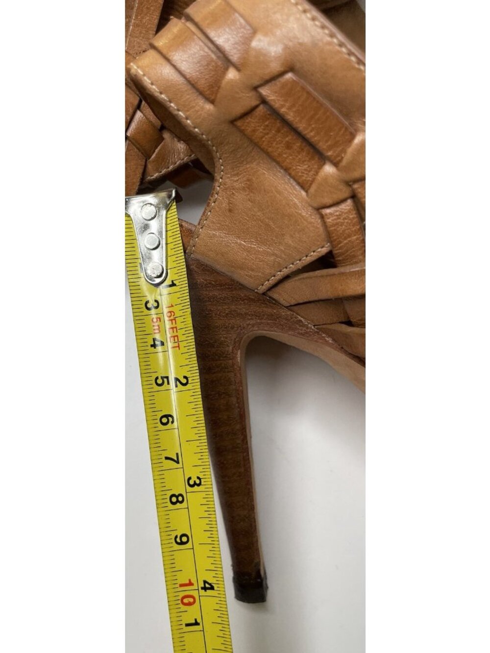 Tory Burch Nadia Brown Woven Leather Huarache Sandals Heels Size 9M Logo - Picture 10 of 10